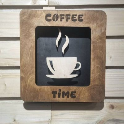 تابلو چوب کاج روسی دست ساز مدل کافی
