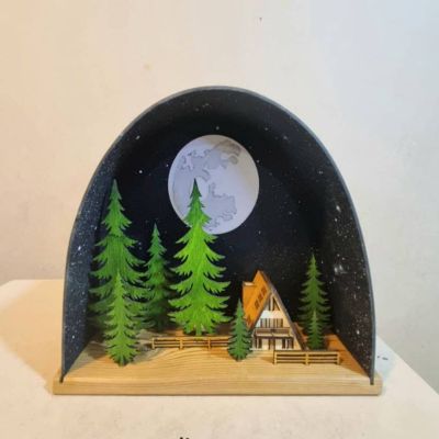 تابلو چوب کمپ جنگلی ، نمای شب